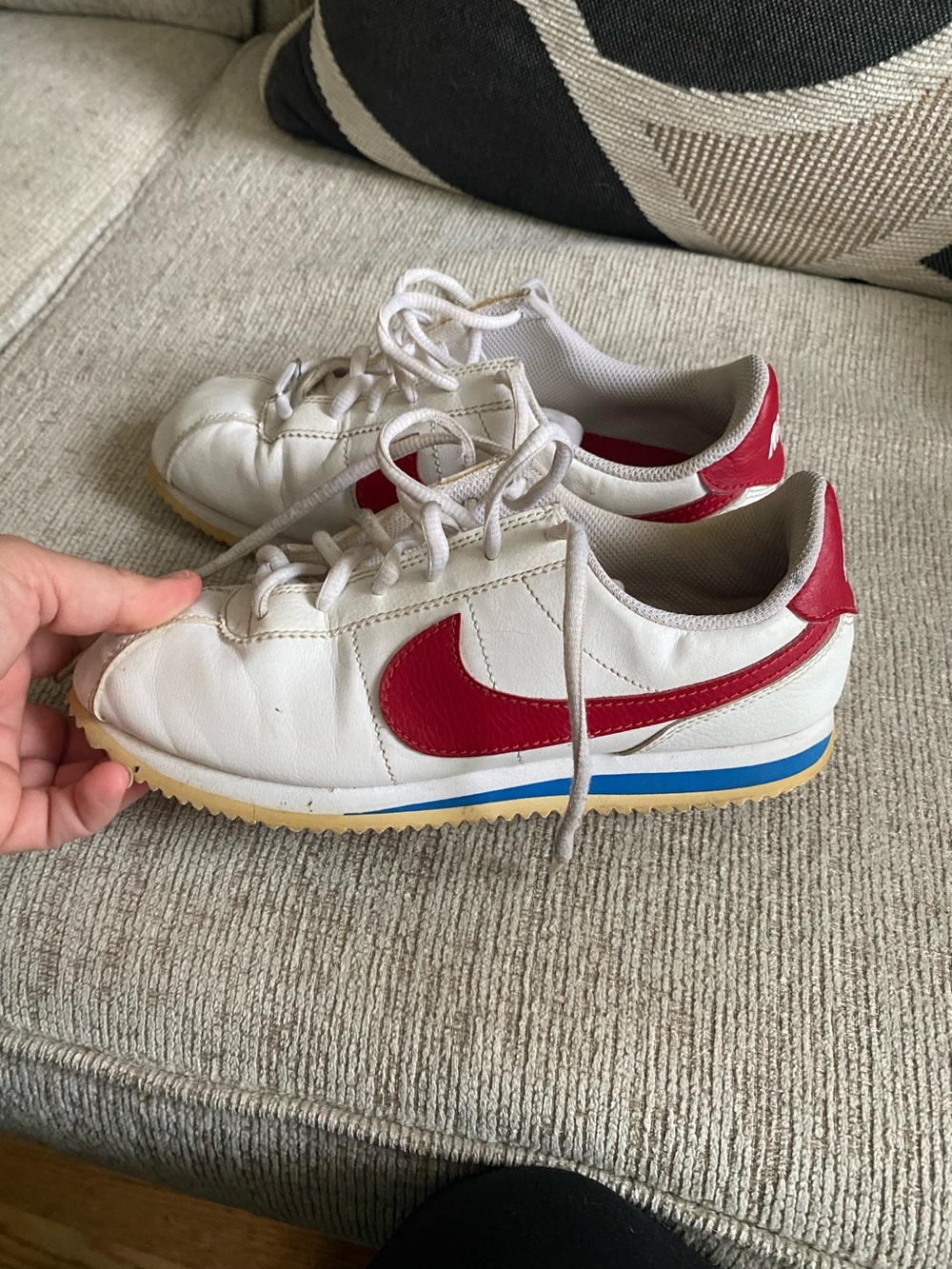Nike Kids White Leather Sneakers with Red Swoosh